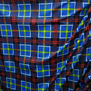 4 way Stretch Plaid Print Spandex - Blue 110501