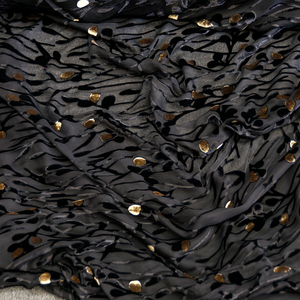 Black and Gold Buds Burnout Velvet 100% Silk Fabric