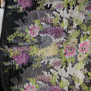 Black Japanese Garden Burnout Velvet 100% Silk Fabric