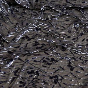 Charcoal Buds Burnout Velvet 100% Silk Fabric