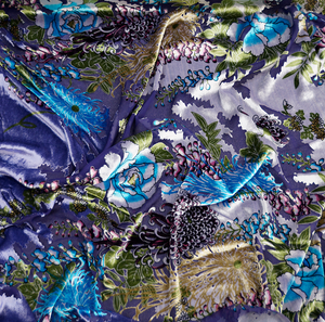 Purple Japanese Garden Burnout Velvet 100% Silk Fabric