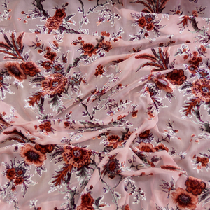 Pink and Burgundy Rose Burnout Velvet Fabric - 100% silk