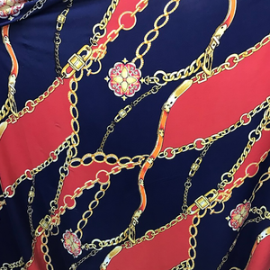 Red & Navy Floral Belts and Chains Knit Jersey