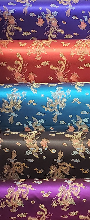 Chinese Dragon Satin Brocade Fabric - Red