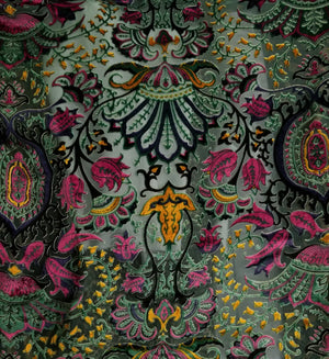 Sage/Fuchsia Burnout Velvet Fabric - 100% silk