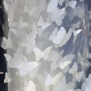 White Butterfiles 3D Lasercut Lace Fabric