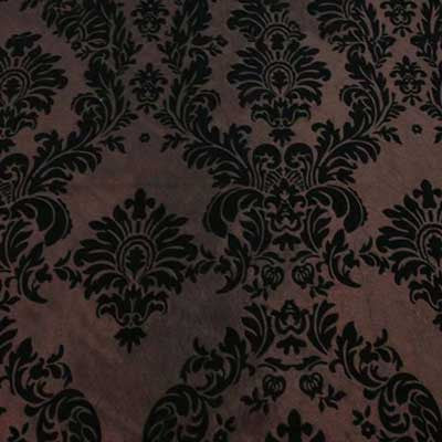 Flocked Brown Taffeta with Black Damask Fabric