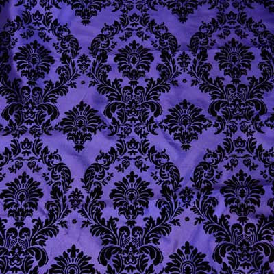Flocked Purple Taffeta with Black Damask Fabric