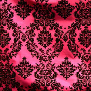 Flocked Fuchsia Pink Taffeta w/ Black Velvet Damask Fabric