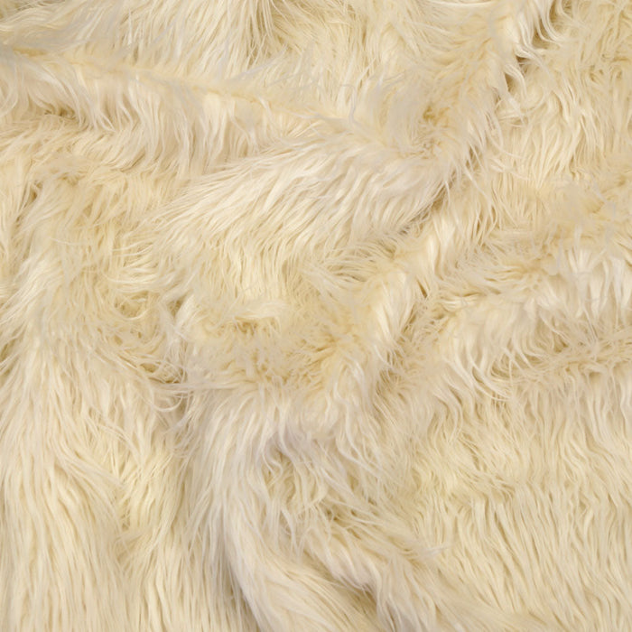 Cream Mongolian Long Pile Faux Fur Remnant