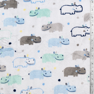 Deluxe Blue Hippos Minky Fur Fabric