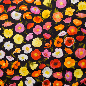 Positively Poppies - Black Digital Print by Clothworks 100% Cotton Fabric