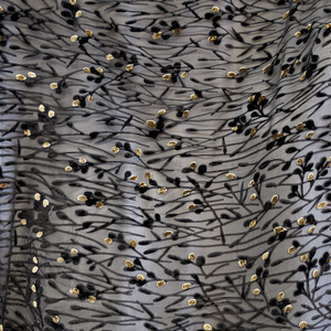 Black and Gold Buds Burnout Velvet Fabric - 100% silk