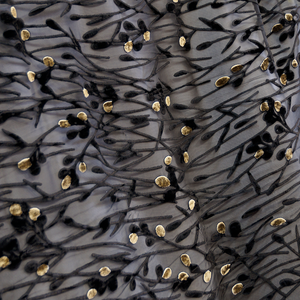 Black and Gold Buds Burnout Velvet Fabric - 100% silk