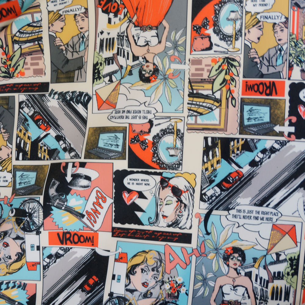 Comic Strip Spandex Fabric white