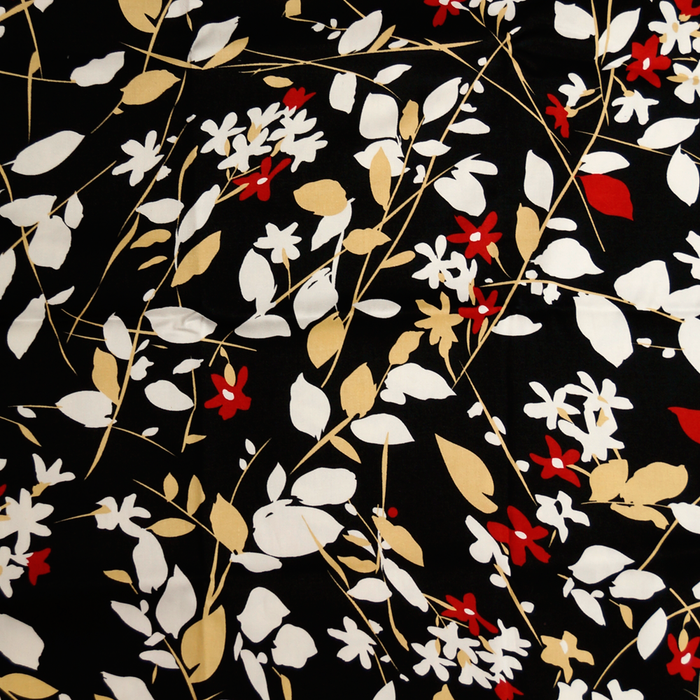 Red, White and Gold Floral Print Cotton Blend Fabric