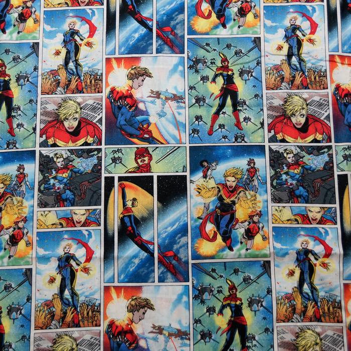 Captain Marvel Comic Strip 100% Cotton Fabric