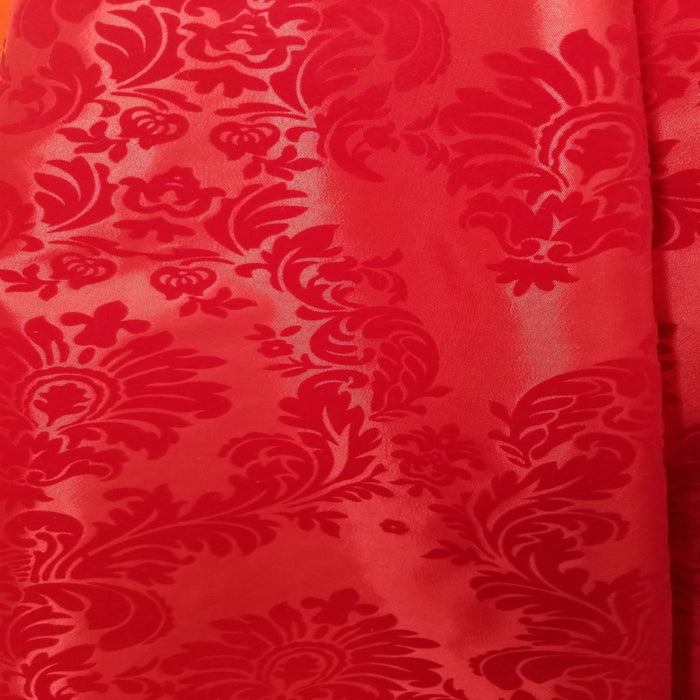 Flocked Red Taffeta with Red Velvet Damask Fabric