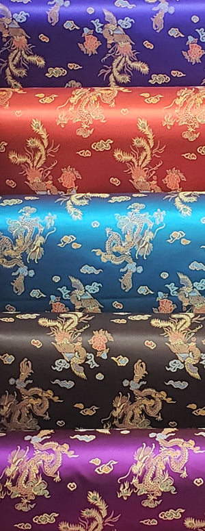 Chinese Dragon Satin Brocade Fabric - Turquoise