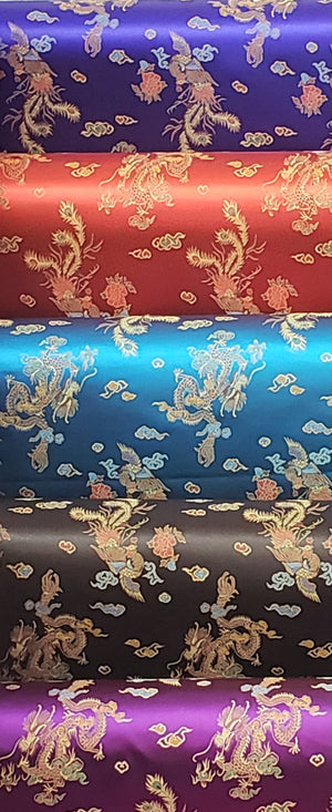 Chinese Dragon Satin Brocade Fabric - Cerise
