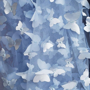 Light Blue Butterfiles 3D Lasercut Lace Fabric