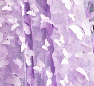 Lilac Butterfiles 3D Lasercut Lace Fabric