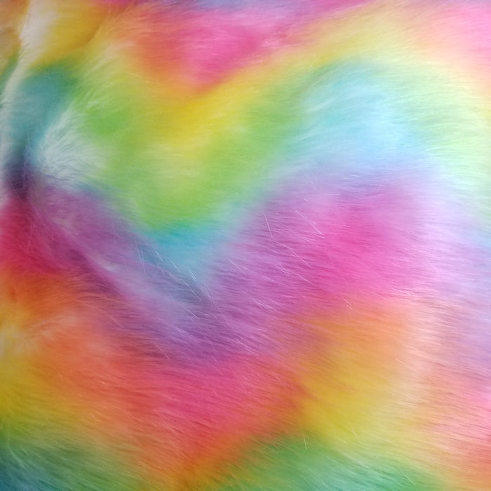 Pastel Rainbow Long Pile Shaggy Faux Fur Remnant