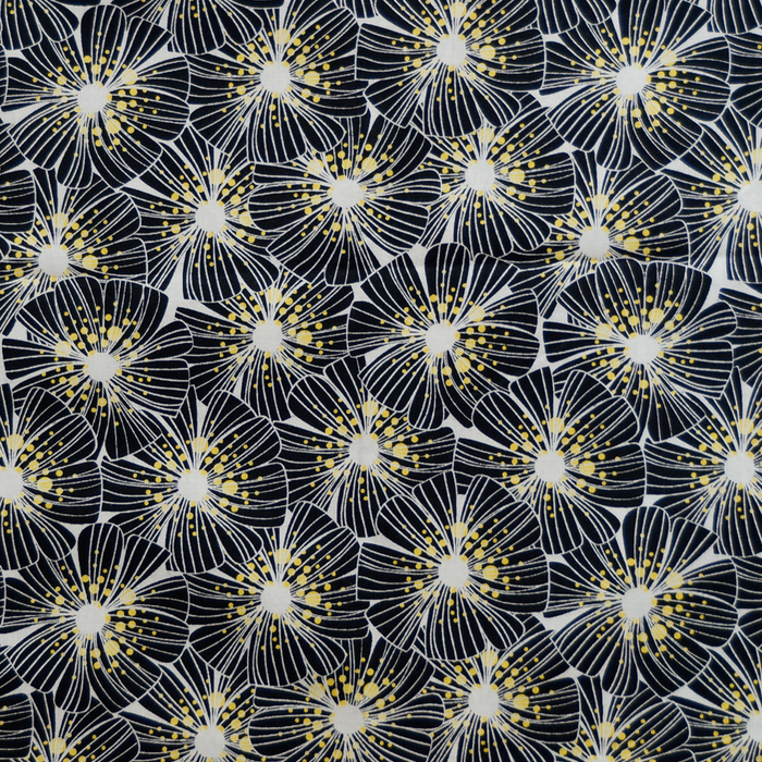 Flowers Print - Black  100% Cotton