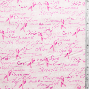 Cancer Awareness Ribbons Words   - 100% Cotton Fabric