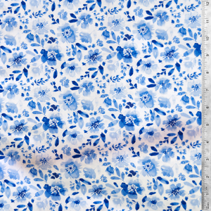 Floral White: Classic Blue Collection by Stephanie Ryan - Camelot Studios 100% Cotton Fabric