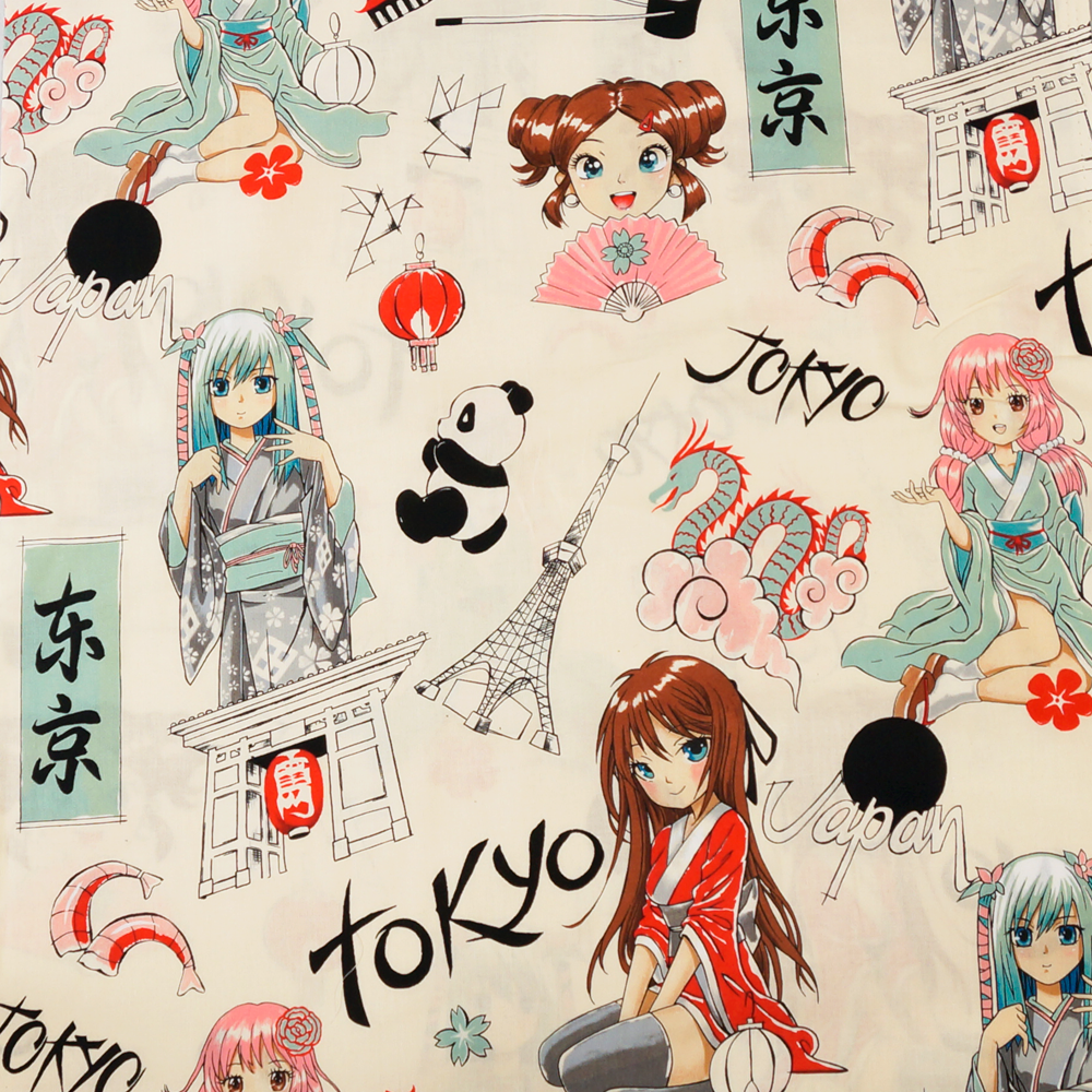 light cream Japanese anime quilting fabric by Trans-Pacific Textiles -  modeS4u | Japanese anime, Anime, Quilts