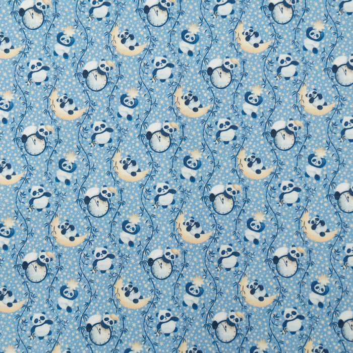 Small Pandas on Crescent Moons by Marketa Stengl 100% Cotton Fabric