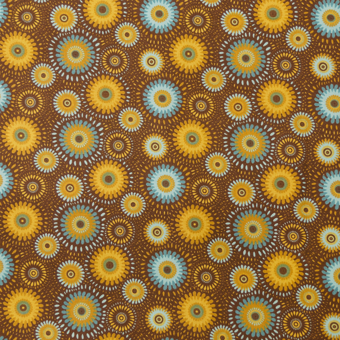 Brown and Blue Lucky Medallion 100% Cotton Fabric