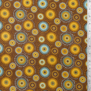 Brown and Blue Lucky Medallion 100% Cotton Fabric