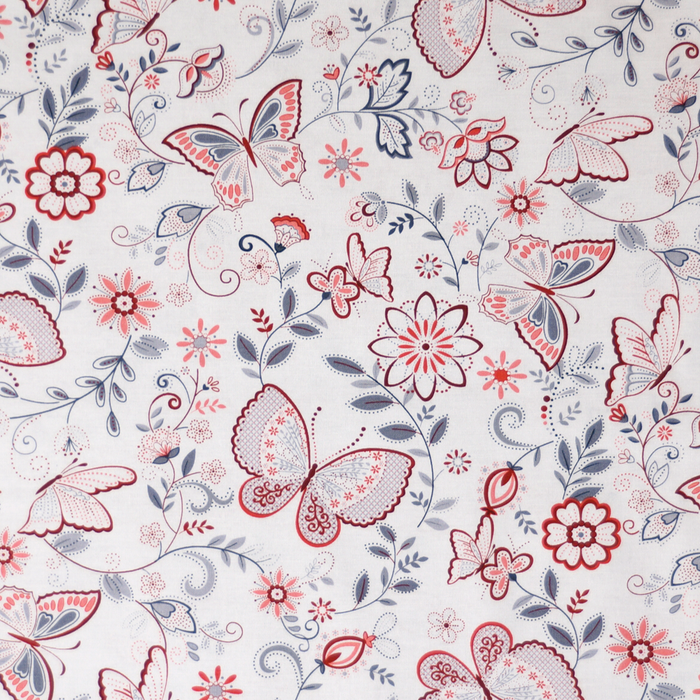 White Butterflies - Scarlet Stitches by Henry Glass 100% Cotton Fabric