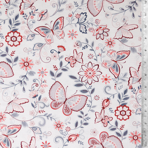 White Butterflies - Scarlet Stitches by Henry Glass 100% Cotton Fabric
