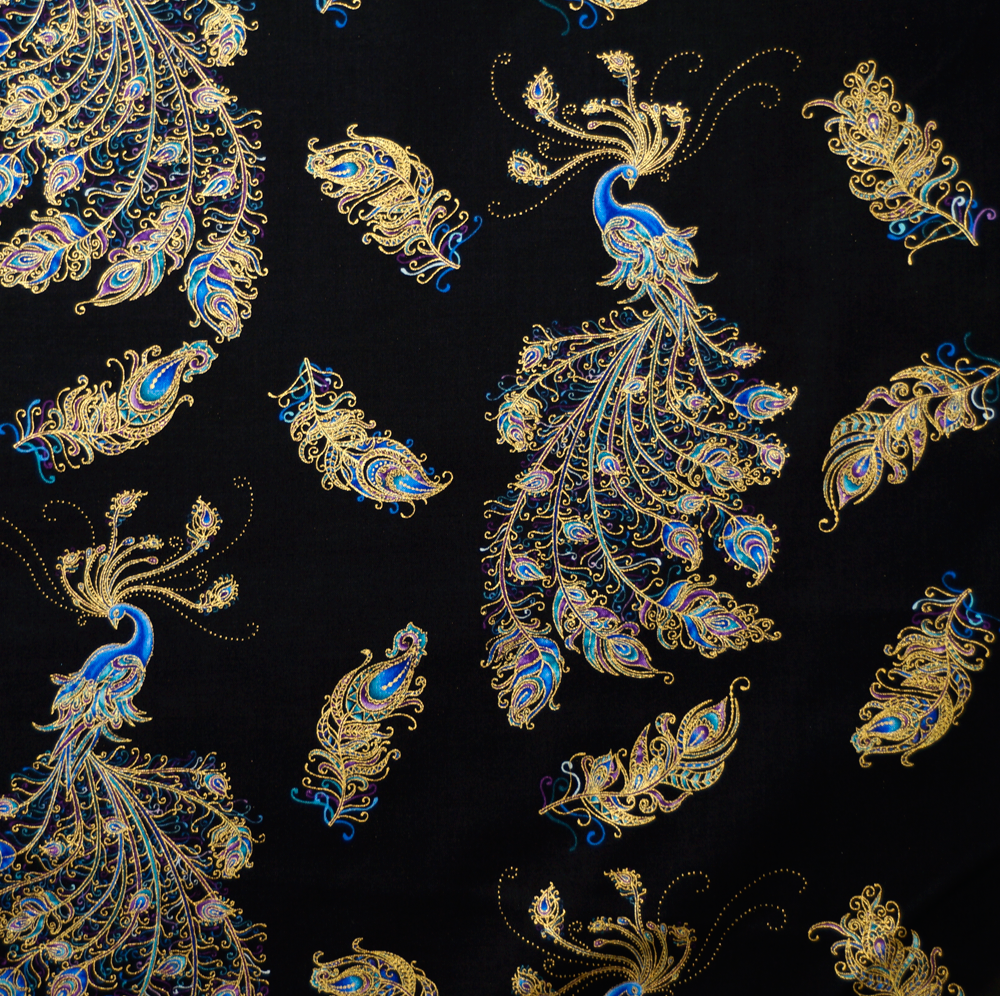 Metallic Gold Feathers Fabric