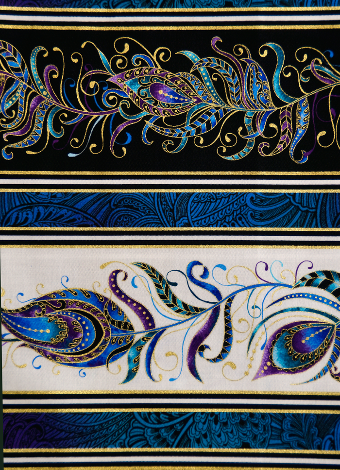Peacock Flourish - Feather Stripe by Benartex 100% Cotton Fabric