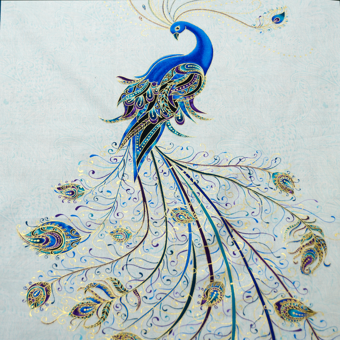 Peacock Flourish - Light 22" Panel by Benartex 100% Cotton Fabric