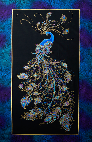 Peacock Flourish - Dark 22" Panel by Benartex 100% Cotton Fabric