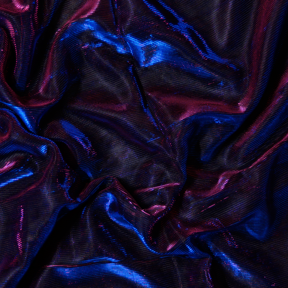 Royal Blue and Fuchsia 4 Way Stretch Metallic Iridescent Mesh Fabric