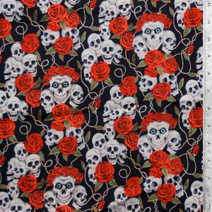 Skulls/Roses Brite Poly/Cotton Fabric