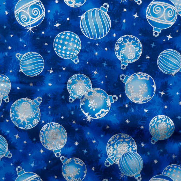 Christmas Bulb Toss Dark Blue - Holiday Flourish Collection by Robert Kaufman 100% Cotton Fabric