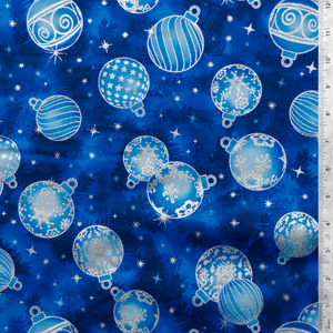 Christmas Bulb Toss Dark Blue - Holiday Flourish Collection by Robert Kaufman 100% Cotton Fabric