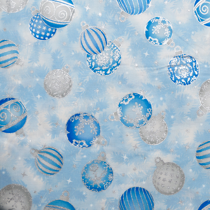 Christmas Bulb Toss Light Blue - Holiday Flourish Collection by Robert Kaufman 100% Cotton Fabric