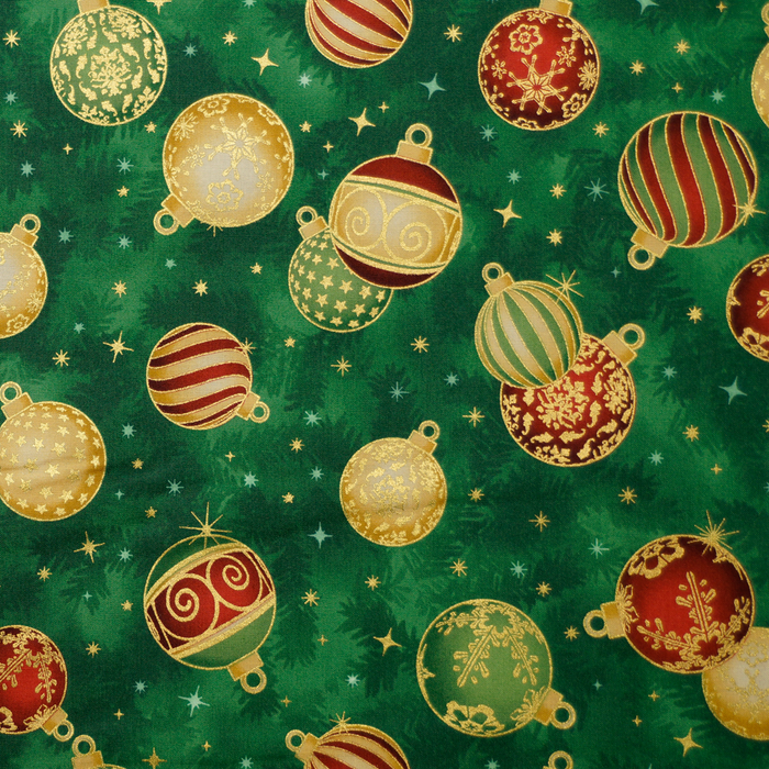 Christmas Bulb Toss Green - Holiday Flourish Collection by Robert Kaufman 100% Cotton Fabric