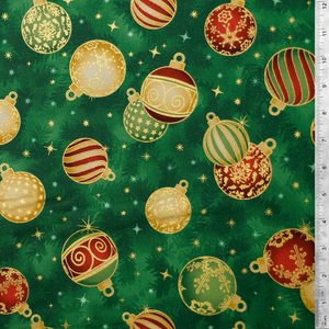 Christmas Bulb Toss Green - Holiday Flourish Collection by Robert Kaufman 100% Cotton Fabric