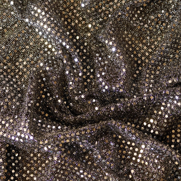 Black/Silver with Silver Flakes Confetti Dot Sequin Fabric