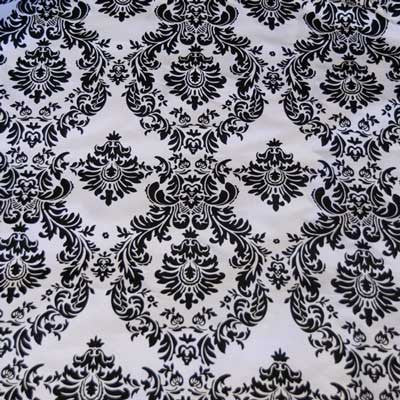 Flocked White Taffeta with Black Damask Fabric