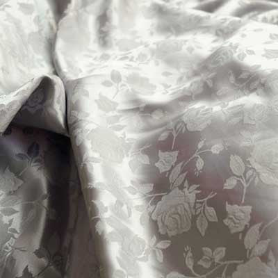 Silver Rose Satin Jacquard Fabric